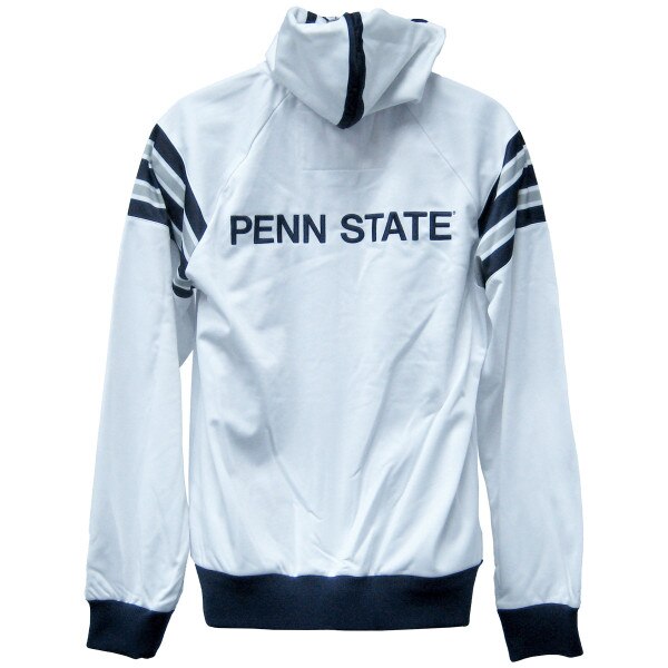 white full zip hooded helmet sweatshirt with Penn State on back